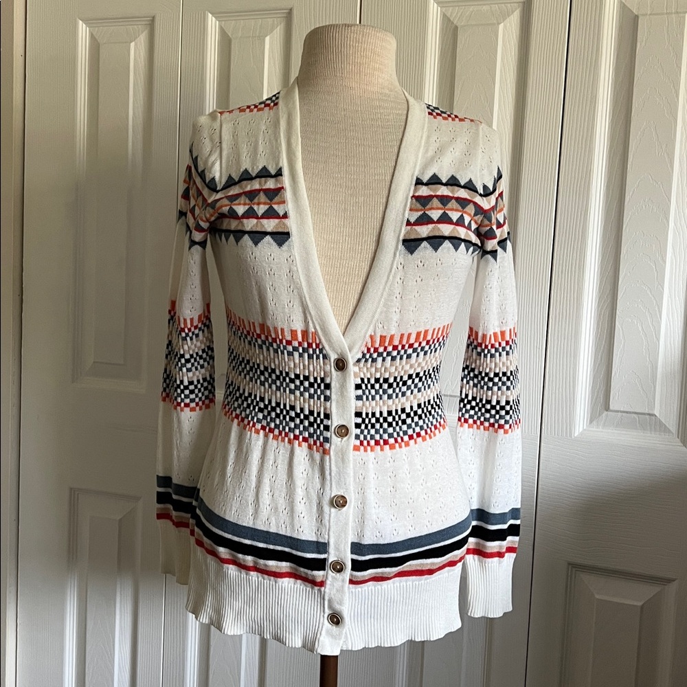 Pendleton Geometric Patterned Cream Button Up Car… - image 1